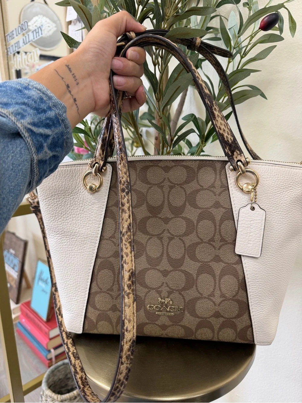 COACH Kacey Satchel colorblock signatute canvas